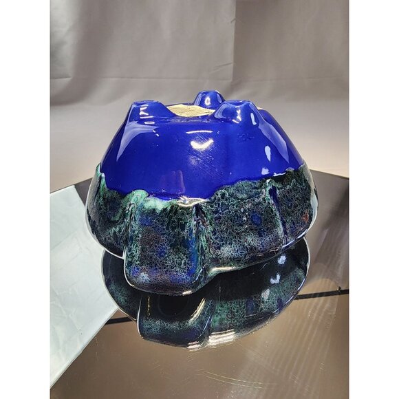 Top Pottery Deep Blue Ocean Fluted Bowl Hanging Pot Home Decor Vintage - Picture 13 of 15